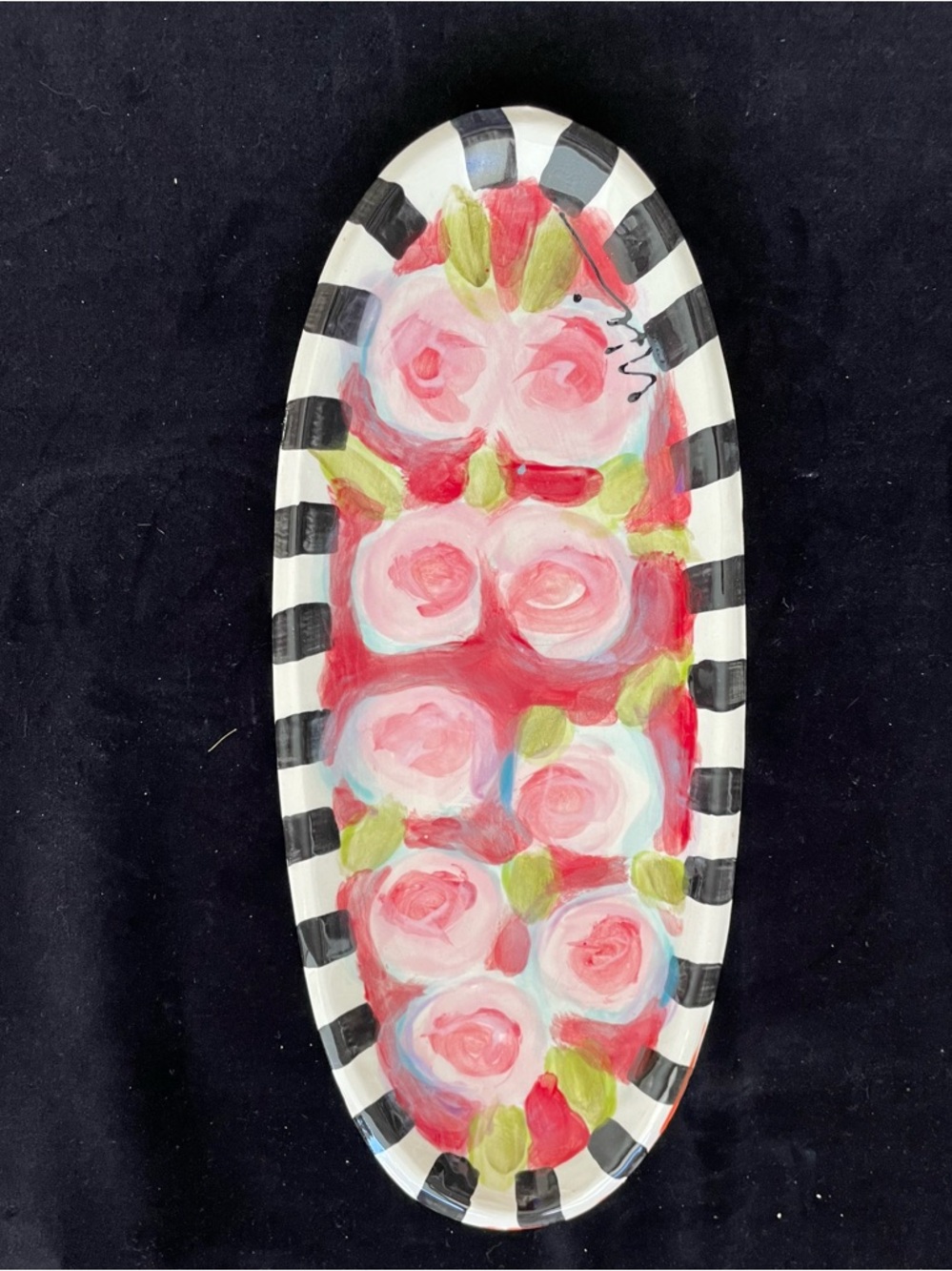 Handmade Ceramic Serving Tray Peonies On Scarlet Original Design 13”x5.5”